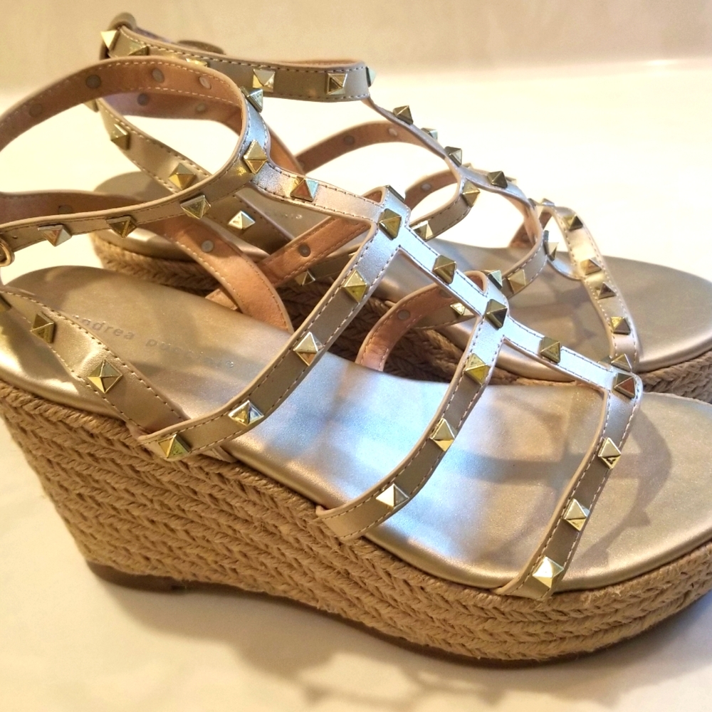 Gold Wedge Rivet Sandals Sz 37